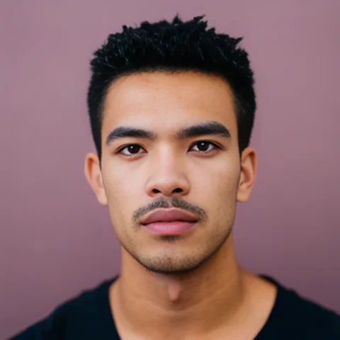A close up of a person wearing a black shirt.
